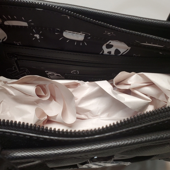 Betsey Johnson Quilted black skull tote with removable pouch - Picture 6 of 8